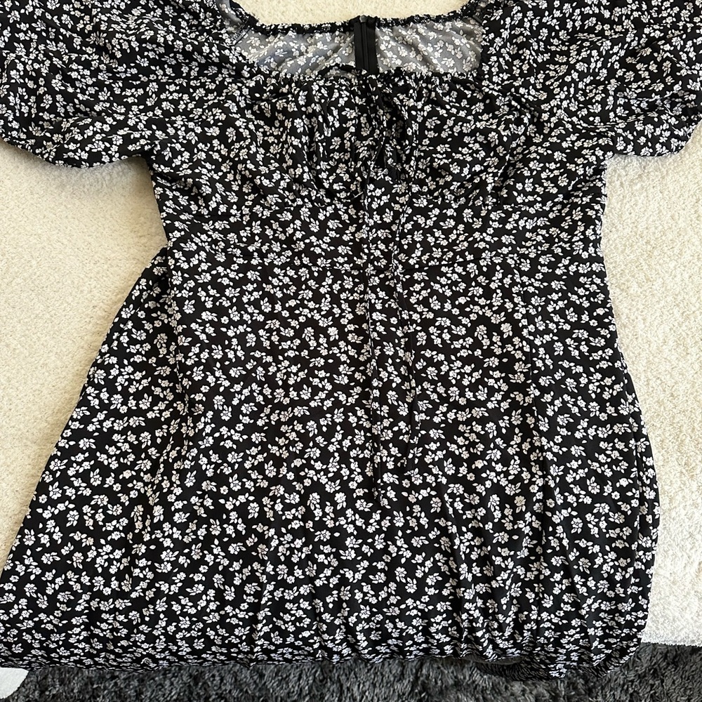 Black and White Puff Sleeve Midi Sundress Plus size 2X